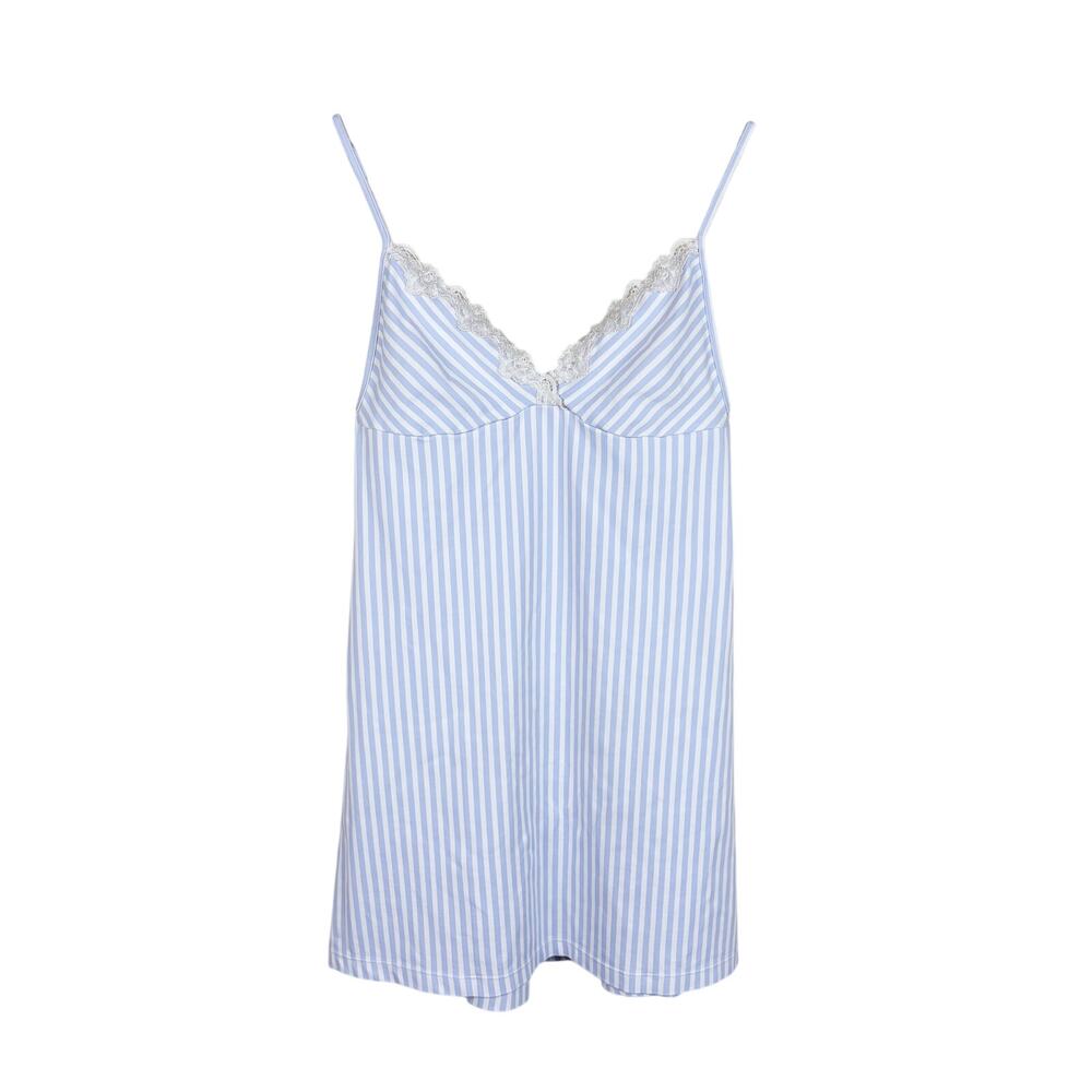 Caro Cuore Striped Babydoll Mini Dress Blue White Womens Size S Y2K 90s Lace
